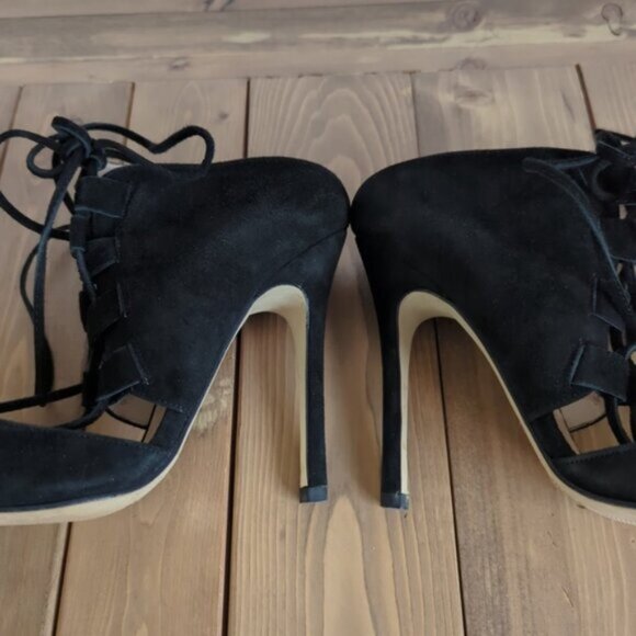 TopShop Black Strappy Faux Suede Lace up Heels 38/7.5 US - Picture 10 of 15